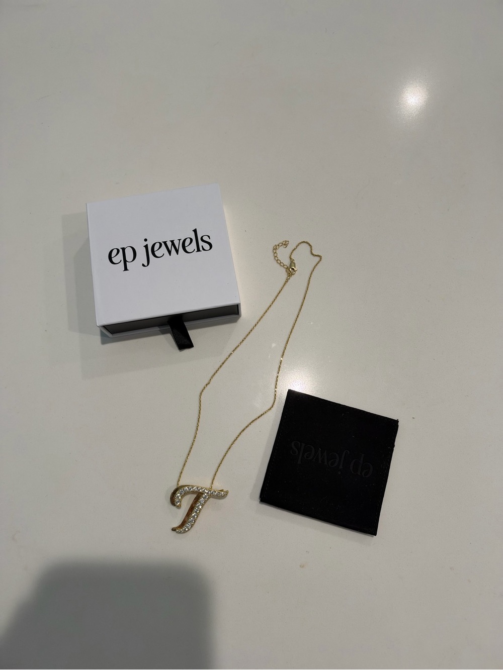 EP Jewels Gold Initial T Necklace with Crystal Accents